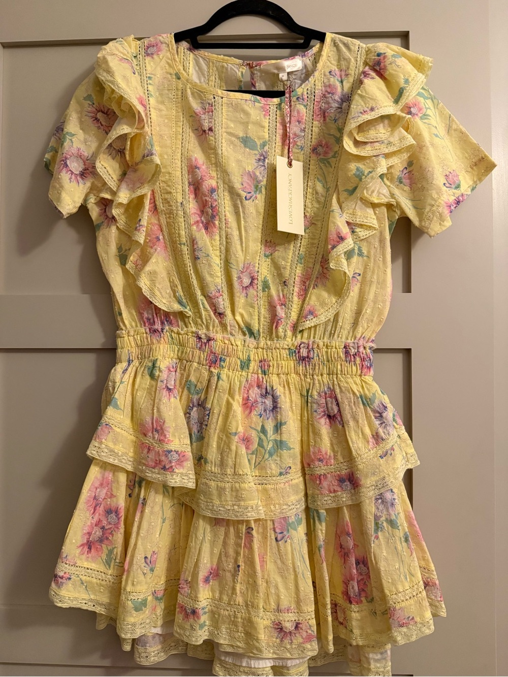 LoveShackFancy Yellow Floral Ruffle Mini Dress - Picture 3 of 6